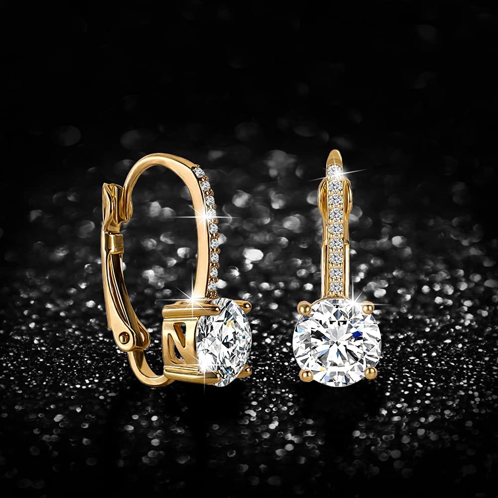 Ladies 1 Carat Diamond Pendant Earrings 18K Gold Plated Cubic Zirconia Hanging Lever Bridal Earrings Girls and Women's Fashion Jewelry - Image 6